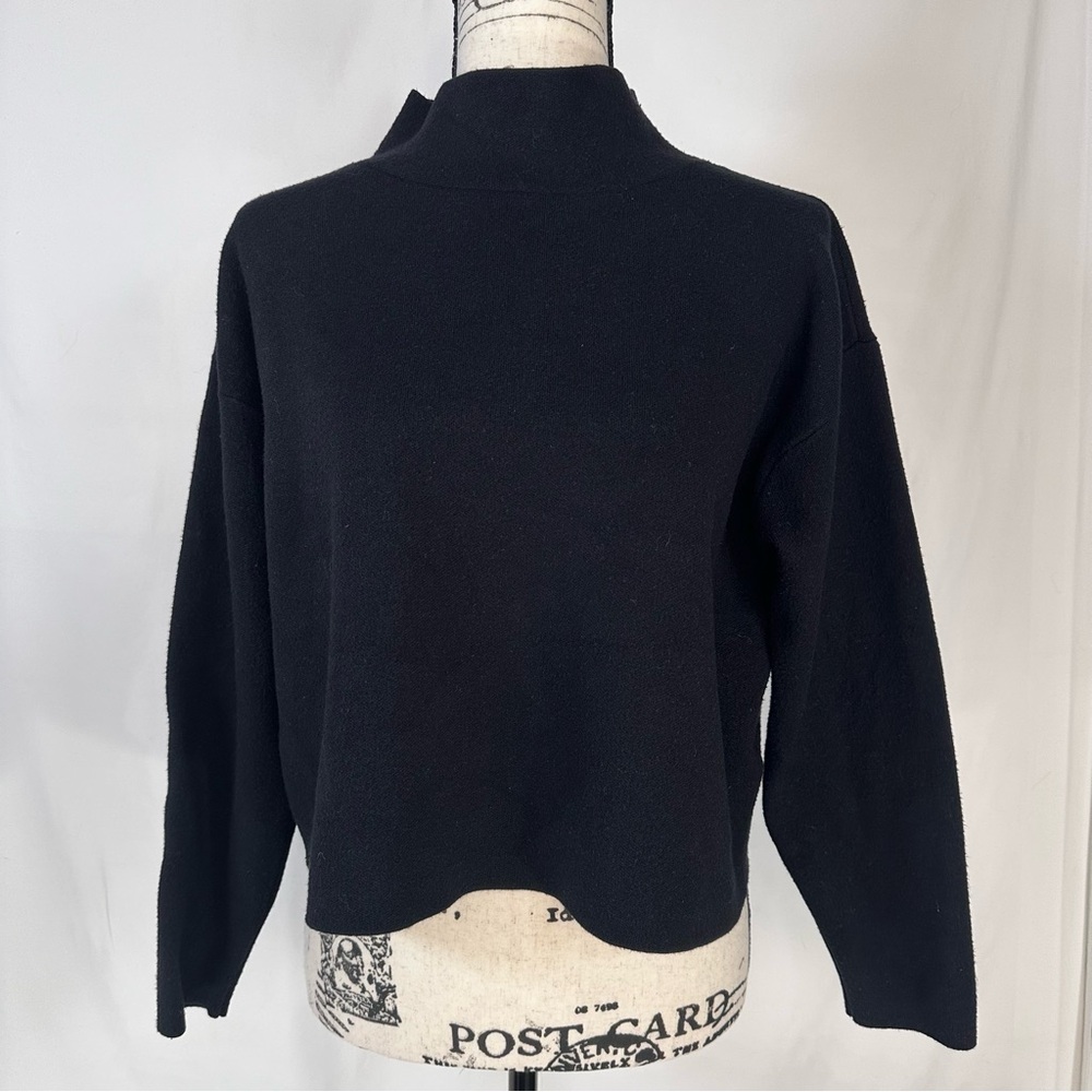 Quince Eco-Knit Milano Stitch Mock Neck Pullover Black Medium Classic
